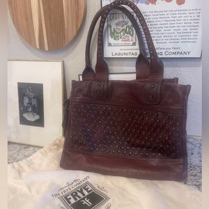 Large NWOT Frye Purse. Deep brown leather shoulder bag with stud details.